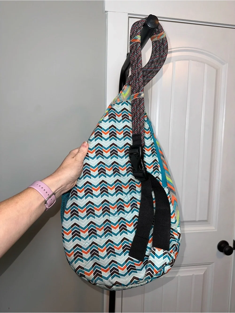 Kavu Teal Orange Lime Chevron Sling Backpack